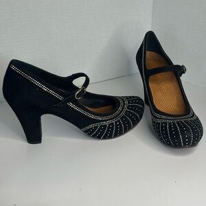 Chie Mihara Black Suede Studded Pumps